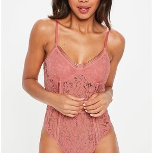 Pink Sport Lace Corded Bodysuit